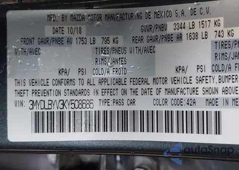 2019 Toyota Yaris Le from USA, damaged, VIN 3MYDLBYV3KY508686